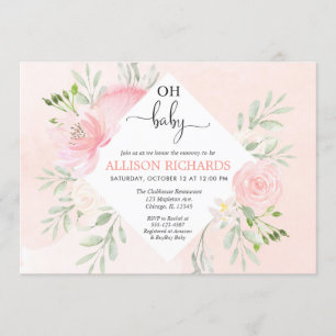 Invitation Baby shower floral rose et verdoyant fille