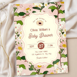 Invitation Baby shower floral rose et vert