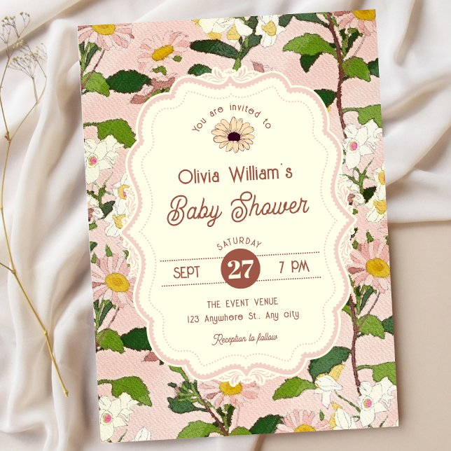 Invitation Baby shower floral rose et vert (Créateur téléchargé)