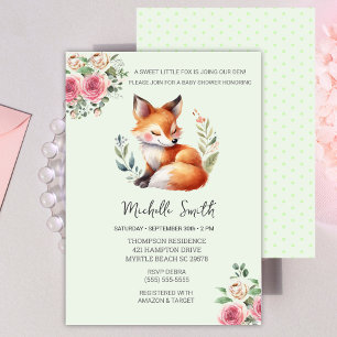 Invitation Baby shower Floral rose Fox Woodland