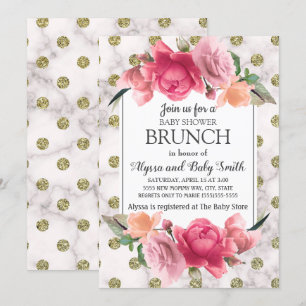 Invitation Baby shower Floral rose marbre blanc or Brunch