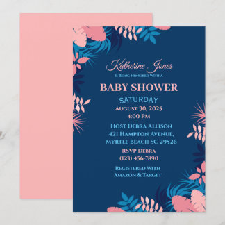 Invitation Baby shower floral rose marine