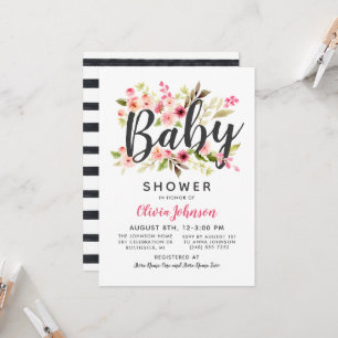 Invitation Baby shower Floral rose moderne Script
