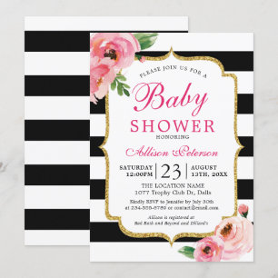 Invitation Baby shower Floral Rose noir