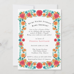 Invitation Baby shower Floral rose orange mexicain Fiesta