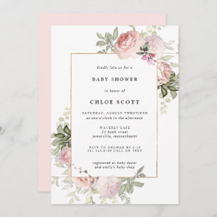 Invitation Baby shower floral rose pâle