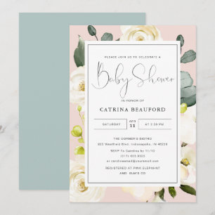 Invitation Baby shower Floral rose pâle