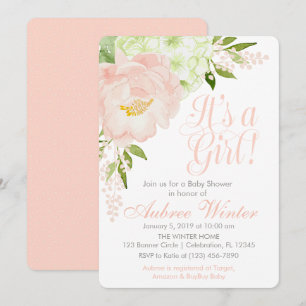 Invitation Baby shower floral rose pâle et printemps de la me