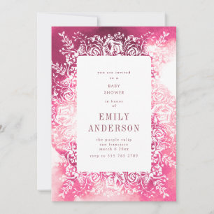 Invitation Baby shower floral rose Plum brillant