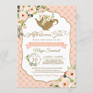 Invitation Baby shower Floral Rose Push Luxe À Thé L'Après-Mi