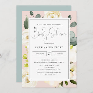 Invitation Baby shower floral rose rose d'aquarelle d'été