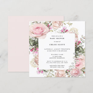 Invitation Baby shower floral rose rose rousse