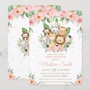 Invitation Baby shower floral rose Safari des animaux de la j