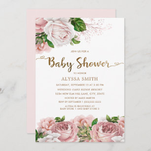 Invitation Baby shower floral rose vif pour bébé fille Script