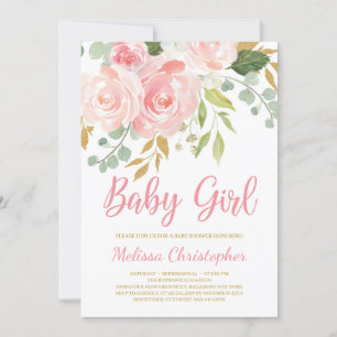 Invitation Baby shower floral rose vif pour fille personnalis