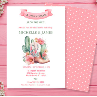 Invitation Baby shower Floral Rose Western Cowgirl