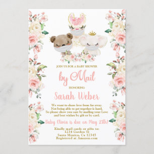 Invitation Baby shower floral rose Woodland par fille de la p
