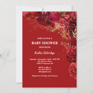Invitation Baby shower Floral Rouge Et Or