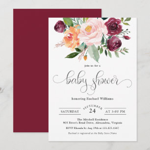 Invitation Baby shower floral rustique aquarelle
