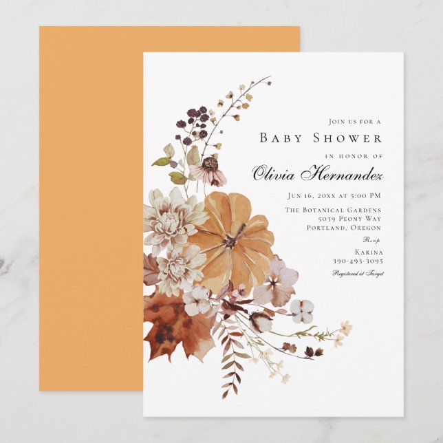 Invitation Baby shower Floral Rustique Automne (Devant / Derrière)