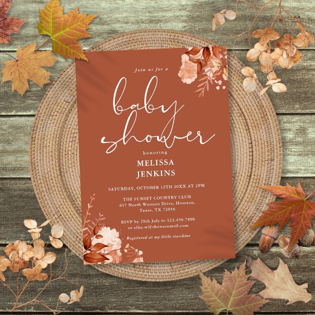 Invitation Baby Shower Floral Rustique Automne (Rustic Floral Autumn Fall Baby Shower Invitation)