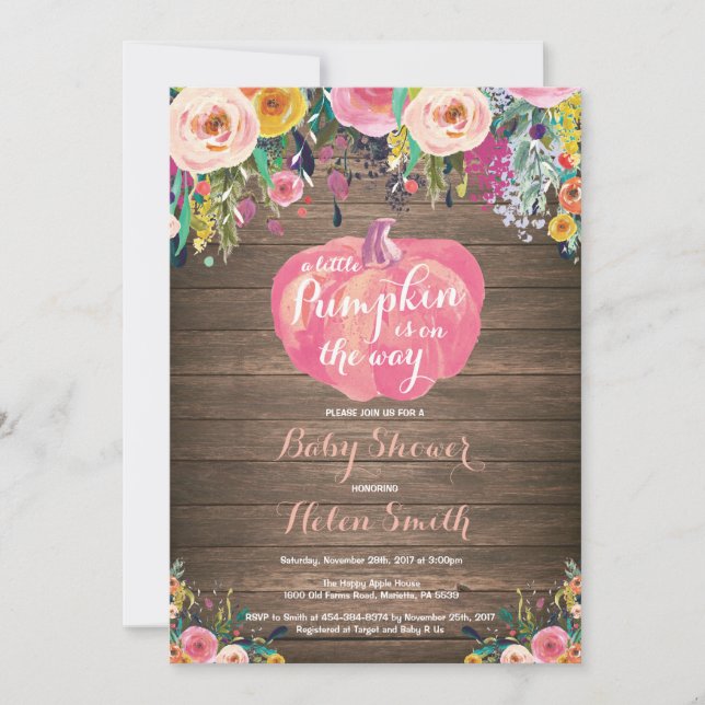 Invitation Baby shower Floral Rustique Citrouille (Devant)
