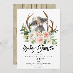 Invitation baby shower floral rustique de la souris