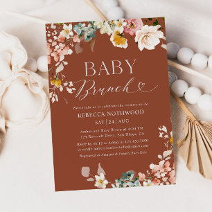 Invitation Baby shower Floral Rustique De Tombe En Terracotta