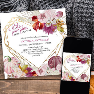 Invitation Baby shower Floral Rustique Petit Citrouille