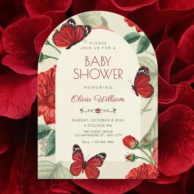 Invitation Baby shower floral rustique rouge vert (Créateur téléchargé)