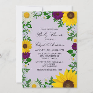 Invitation Baby shower floral rustique Tournesol Daisy