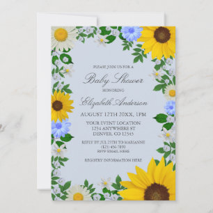 Invitation Baby shower floral rustique Tournesol Daisy