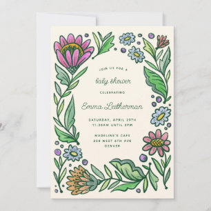 Invitation Baby shower floral scandinave artistique