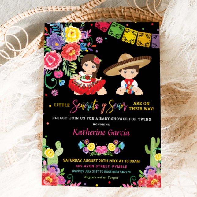 Invitation Baby shower Floral Senorita Senor Twins mexicain (Créateur téléchargé)