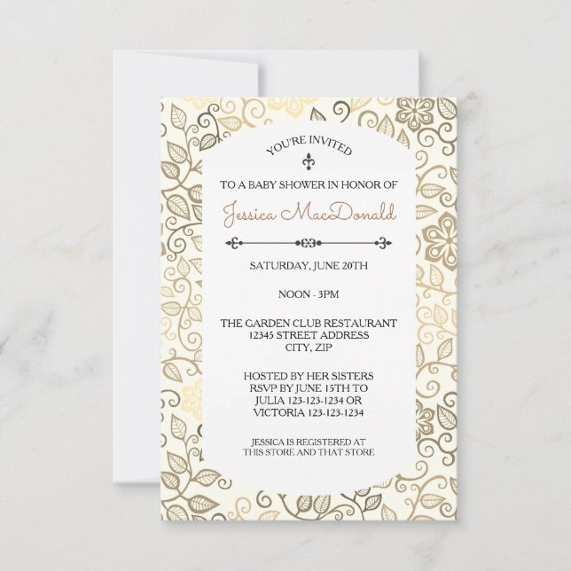 Invitation Baby Shower Floral Sepia 3x5 (Devant)