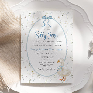 Invitation Baby shower floral soyeux de Bow bleu oie