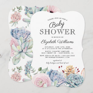 Invitation Baby Shower Floral Succulent Vintage