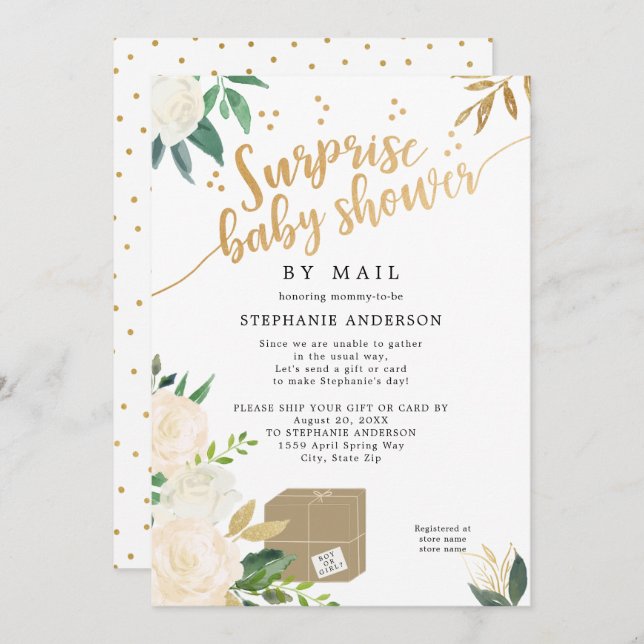 Invitation Baby shower Floral Surprise par la poste (Devant / Derrière)