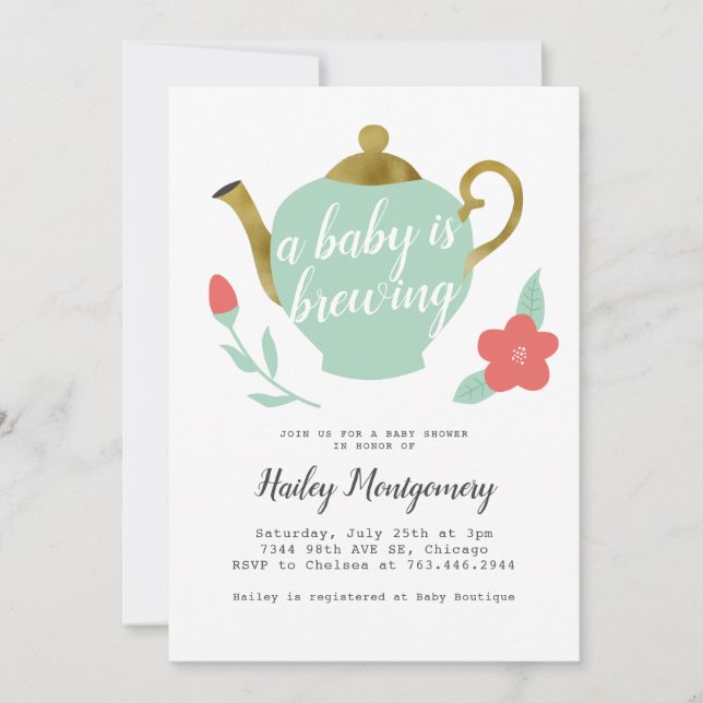 Invitation Baby shower Floral Tea Party Baby est en train de  (Devant)