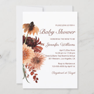 Invitation Baby Shower Floral Terracotta Automnal