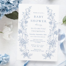 Baby shower Floral Toile Bleu