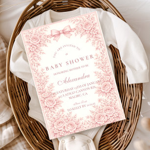 Invitation Baby Shower Floral Toile Rose