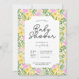 Invitation Baby shower floral torsadée à ressort occupé