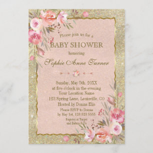 Invitation Baby shower floral transparent Glam Gold Parties s