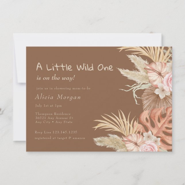 Invitation Baby shower floral tropical de Boho (Devant)