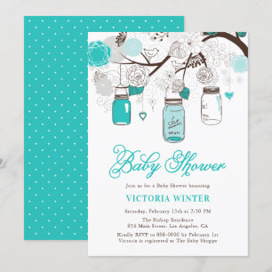 Invitation Baby shower floral Turquoise Hanging Mason Jars