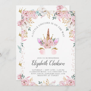 Invitation Baby shower Floral Unicorn Princess