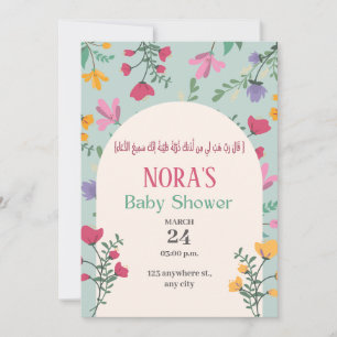 Invitation Baby shower floral vert arabe islamique