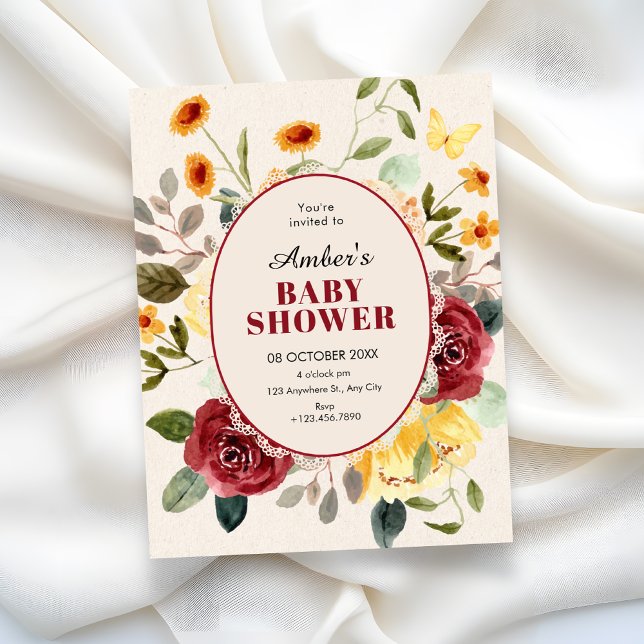 Invitation Baby shower floral vintage (Créateur téléchargé)