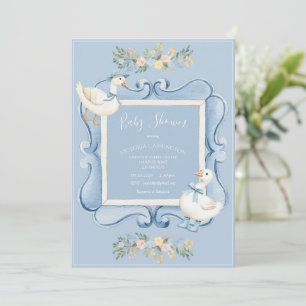 Invitation Baby Shower Floral Vintage Canards Bleus